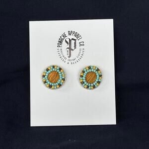 NWT PANACHE CO. Beaded Stud Earring‎ Teal/Green Shabby Chic Retro Western